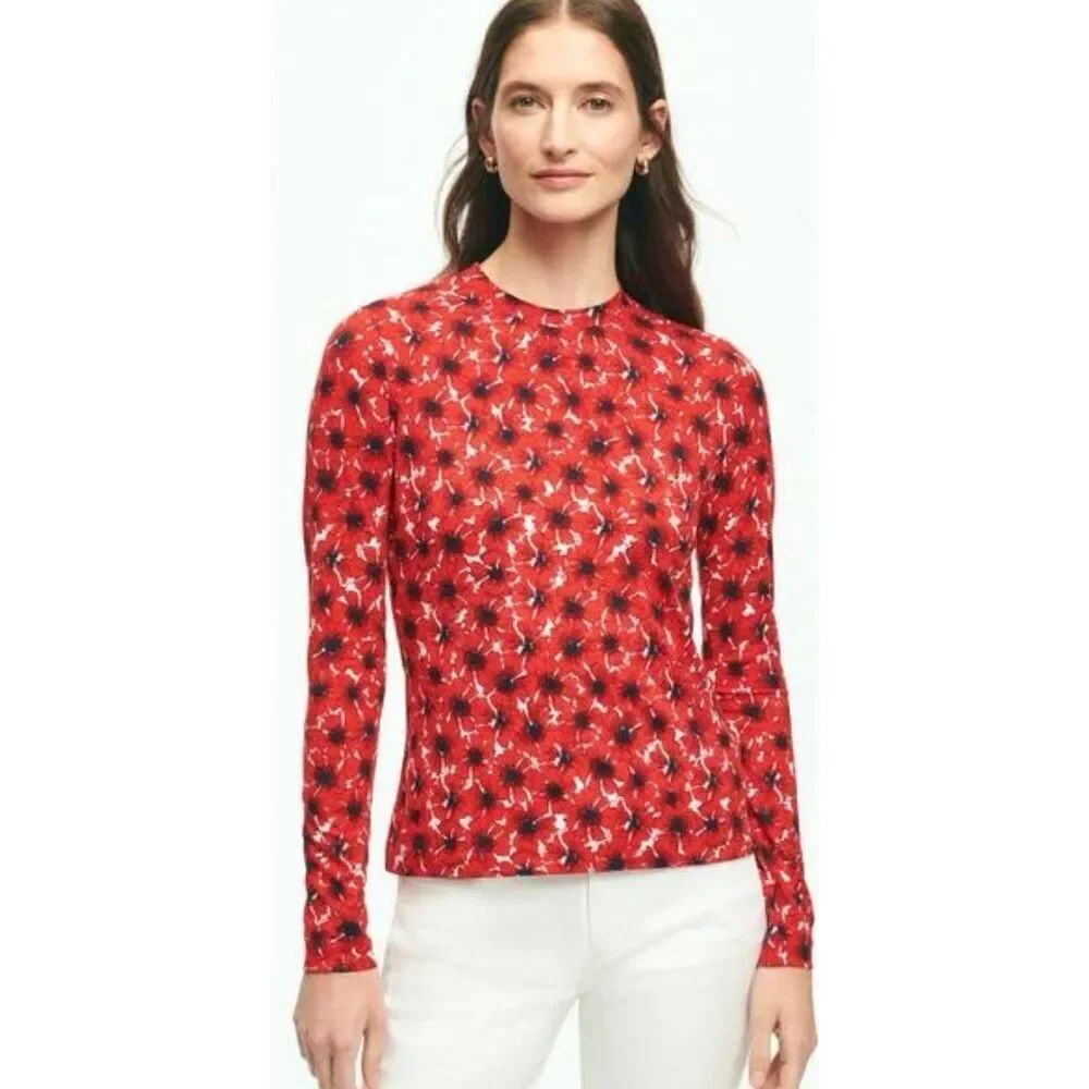 Brooks Brothers poppy Print long sleeve blouse size XS